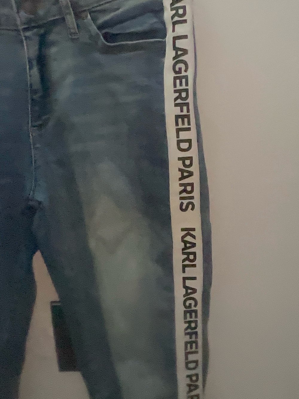 Karl Lagerfeld Dark Blue Skinny Jeans with White Branded Side Tape - Picture 3 of 10